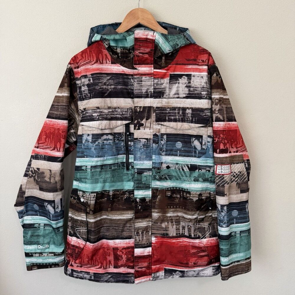 Burton The White Collection DRYRIDE Snowboard Jacket Red Y2k Graphic Print Men L